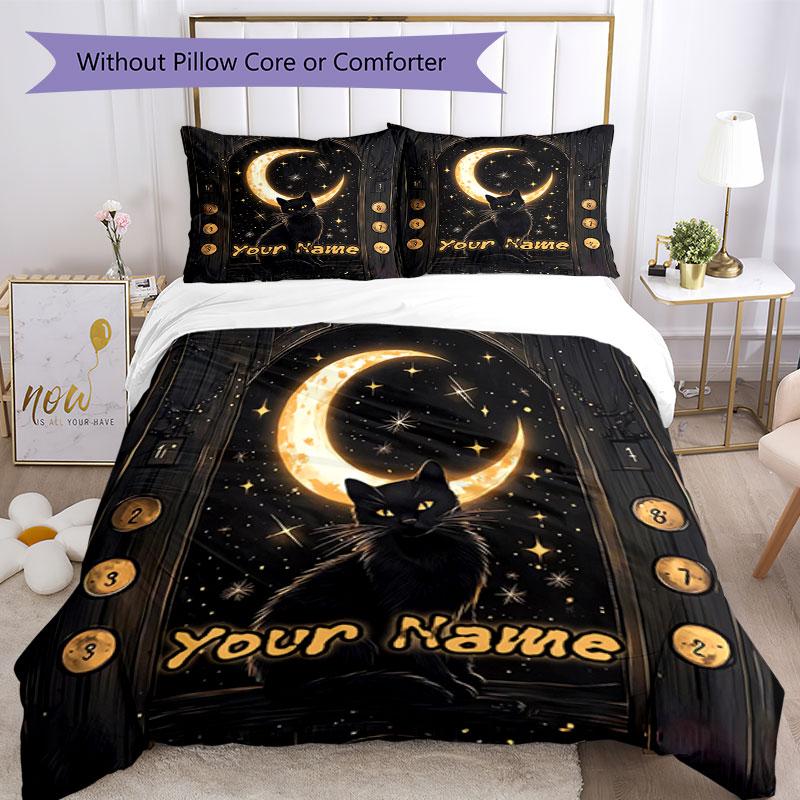 3PC Custom Name Moonlit Cat Journey Bedding Set Duvet Cover Closure Includes 1 Duvet Cover & 2 Pillowcases for Bedroom