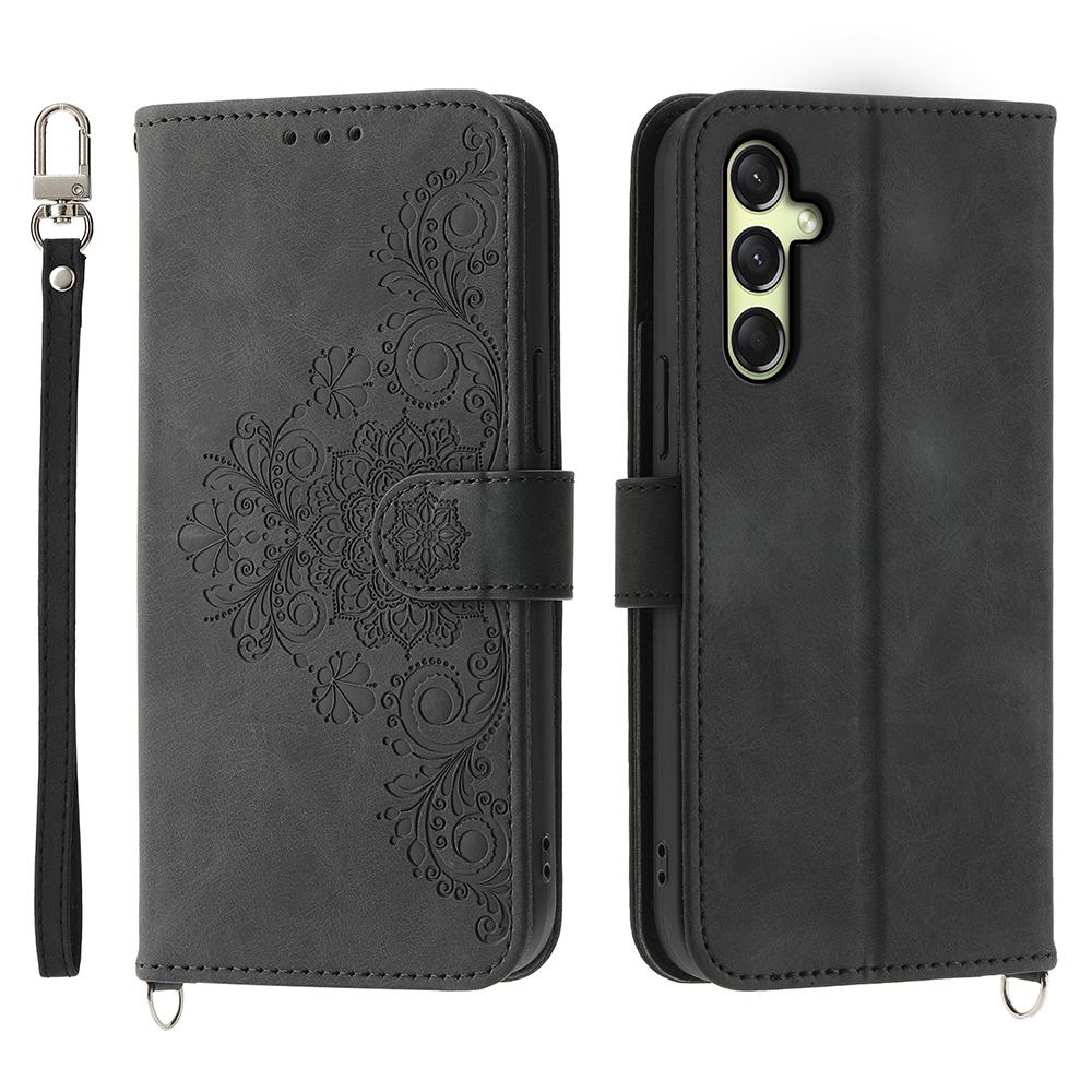

Чохол для Samsung Galaxy A36 5G з квітковим візерунком, гаманець з ПУ шкіри, чохол для телефону зі шнурком Black