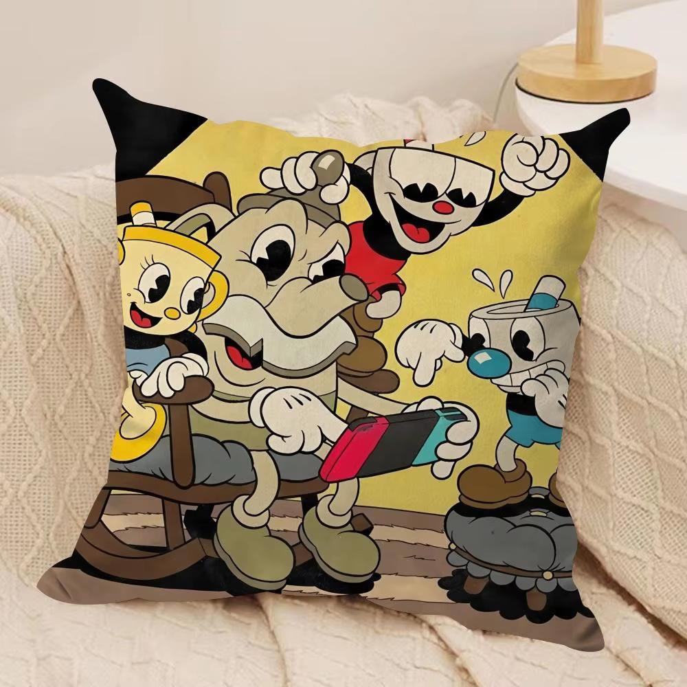 Classic Game CCuphead Cute Cushion Cover Silky Short Plush Invisible Zipper Dustproof Sofa Pillow Case For Home Decor