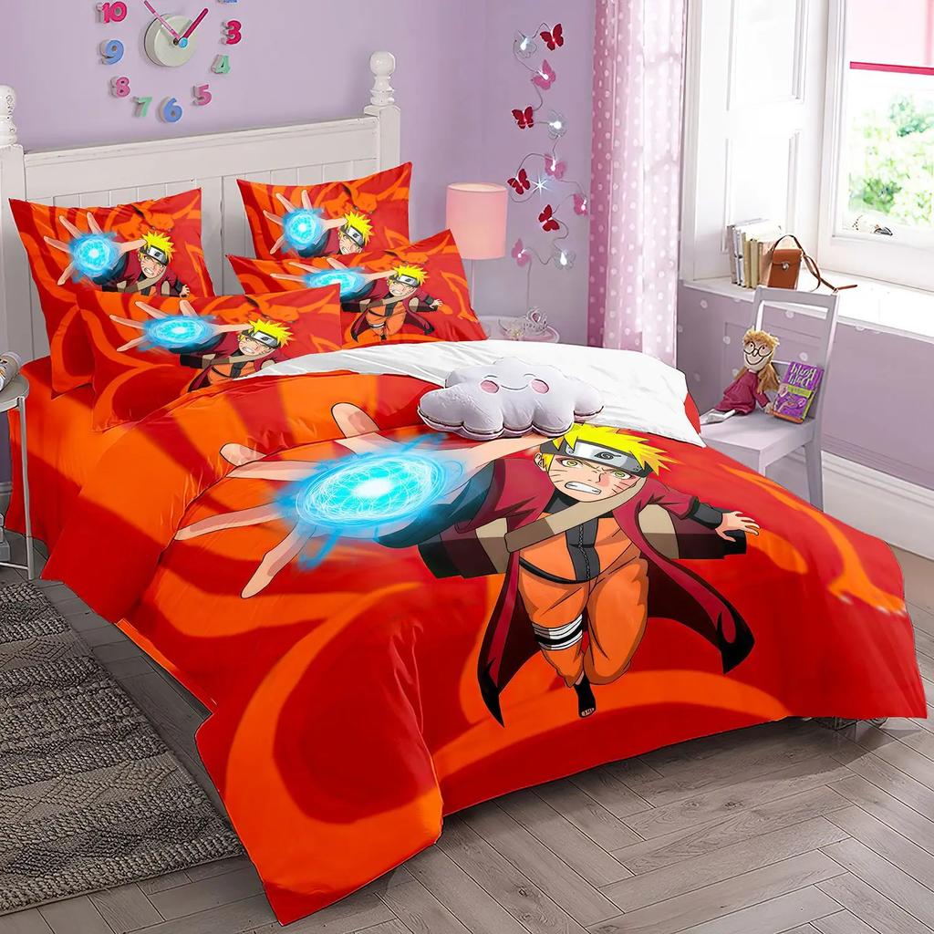 S High Quality Comfortable Quilt Cover Set Ninja Uzumaki Uchiha Beding Set Anime N-Naruto Soft Duvet Cover Plus Pilowcase For Young Boys Gift
