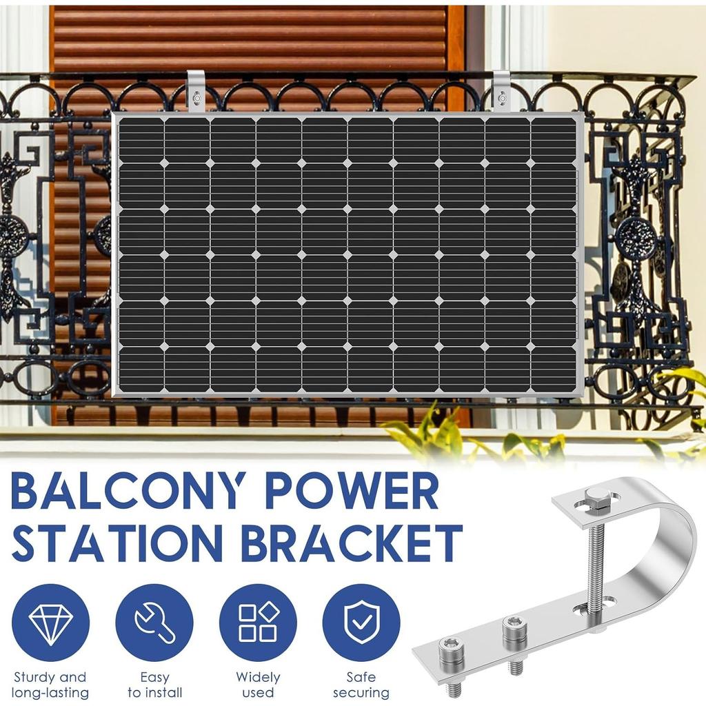 Solarpanel Balkonhalterung, 2er-Pack 304 Edelstahl Solar Montaghaken für Geländer, Bohrerfreie Universelle PV-Modulbefestigung mit Montage