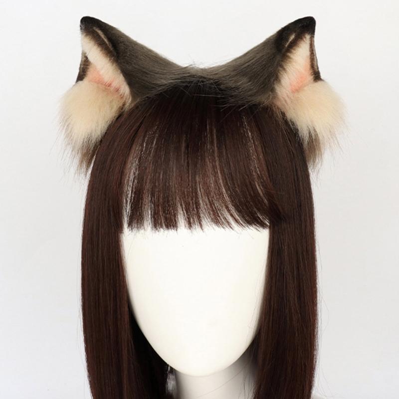 Animal Cosplay Costume Faux Furs Wolf Cats Foxes Fuzzy Tail Cats Ears Headbands Halloween Party Costume Accessories