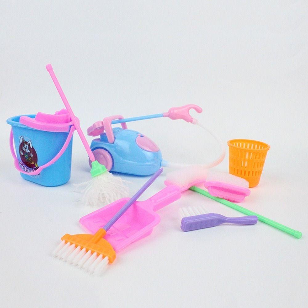 9pcs/set Mop DollHouse Household Cleaning Tools Pretend Play Miniature Sweep Toys  Ob11