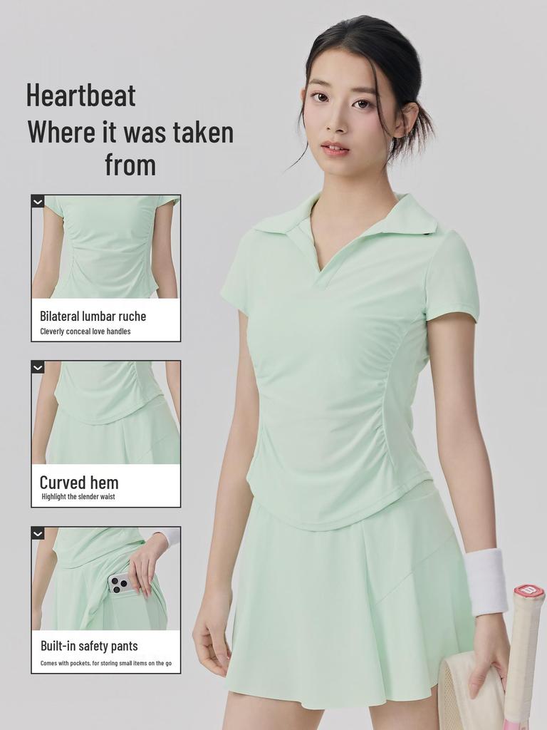 Women's Anti-Glare Tennis Skirt & Breathable Yoga Top Set: Slimming, Waist-Cinching, Casual Sportswear