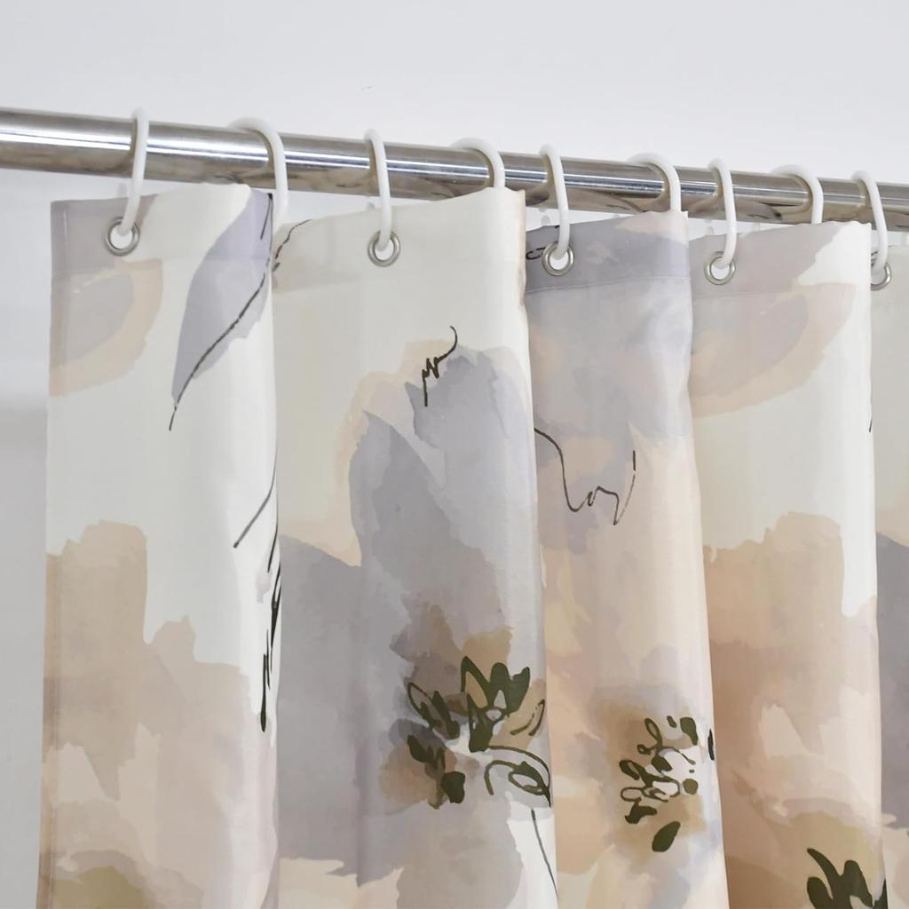 Yellow Gray Floral Shower Curtain,Beige Grey Flower Shower Curtain Set for Bathroom,Natural Watercolor Flower Fabric Bath Curtain with Hooks, 72x72in