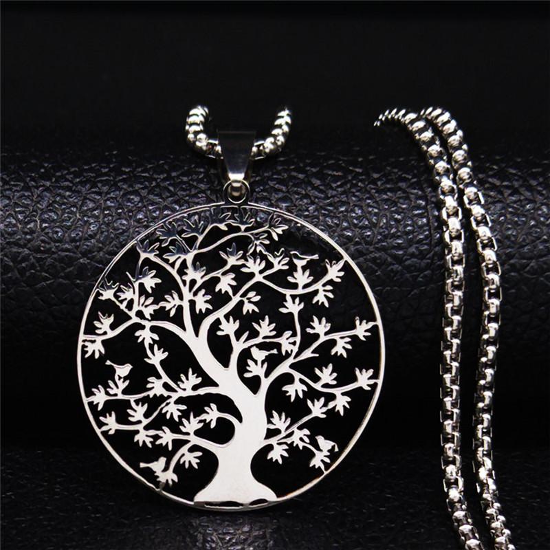Tree of Life Stainless Steel Fashion Necklaces Women Statement Necklace Silver Color Chain Necklace Jewelry Bayan Kolye N7057S01