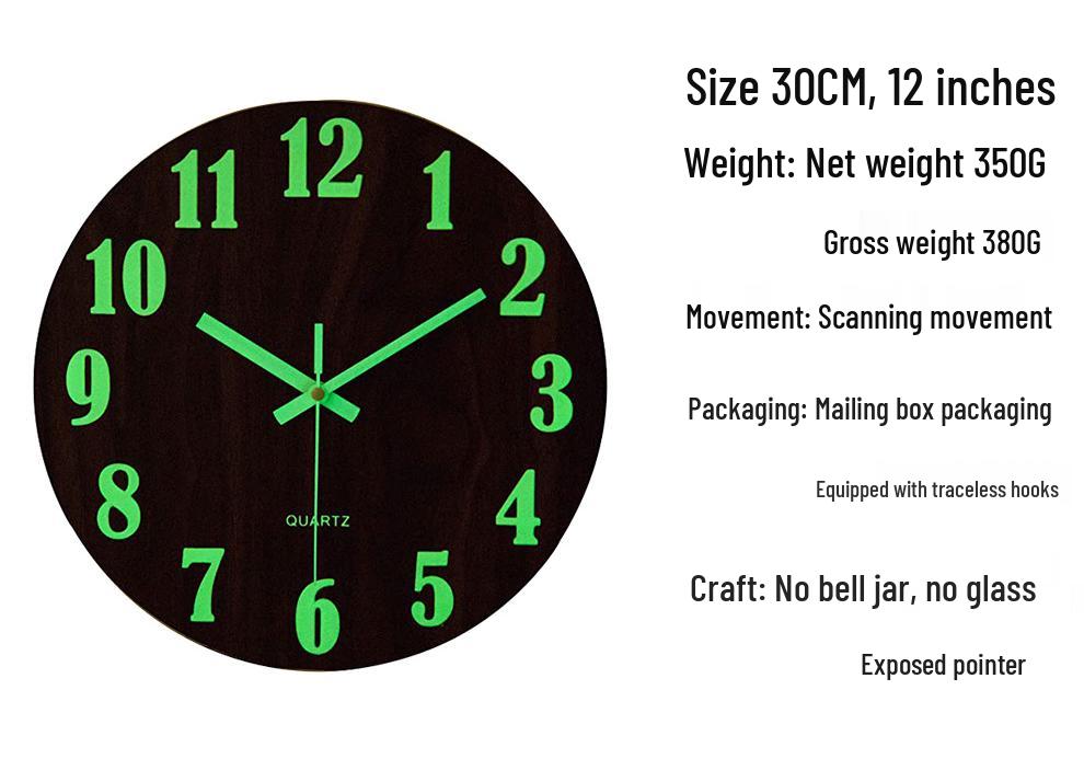 Luminous Wooden Wall Clock: Silent, Simple, Decorative Timepiece for the Living Room
