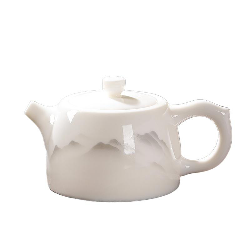 Premium Ceramic Teapot Mutton Fat Jade Porcelain Kungfu Tea Set for Home Office Use Chinese Gift