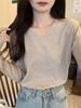 2025 Korean V-Neck Long Sleeve Knitted Sweater - Women's Loose Fit Pullover for Spring, Autumn, and Winter