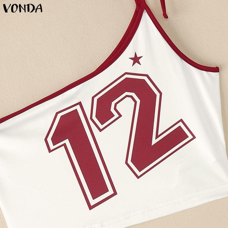 VONDA Sommer Damen Ein Schulterträger Ärmellos Print Crop Tanktops Urlaub
