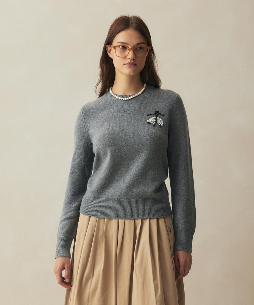 BROOKS BROTHERS Merino Wool Cashmere Beaded Logo Sweater (Charcoal) (Bbwrwm3684Vew)