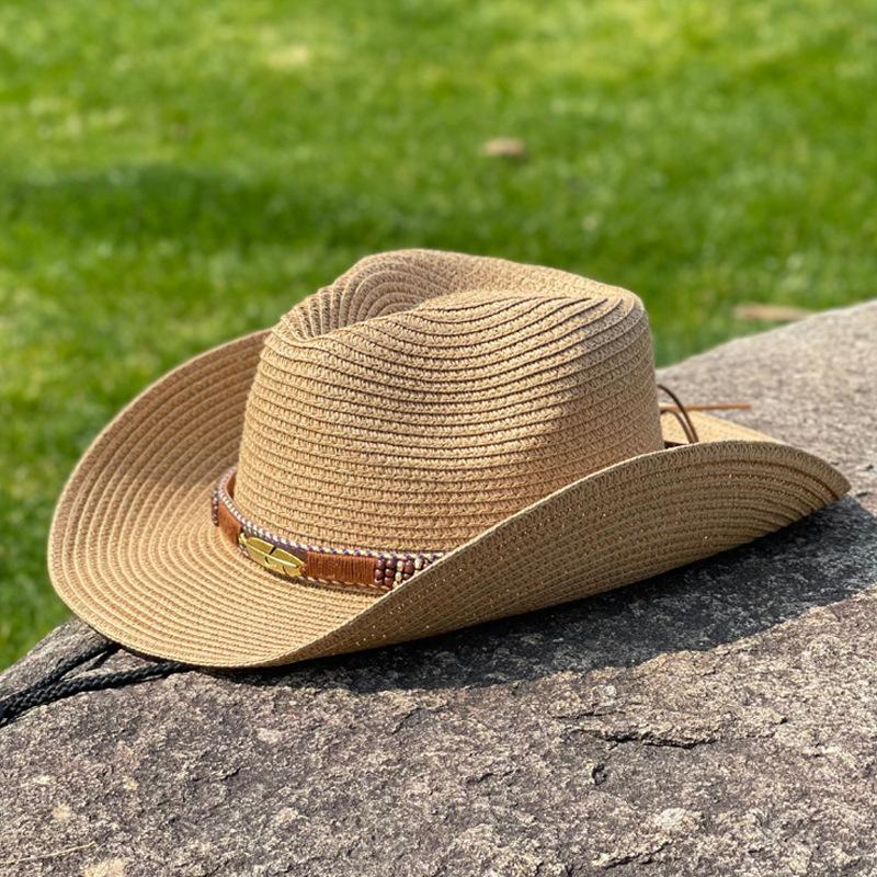 Jazz Straw Hat Women's Summer Outdoor Travel Sunscreen Sunshade Beach Hat Western Cowboy Hat Men's Tibetan Hat Retro
