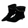 European and American fashion rivet pleated piled boots women's 2025 new suede small square heel temperament short boots
