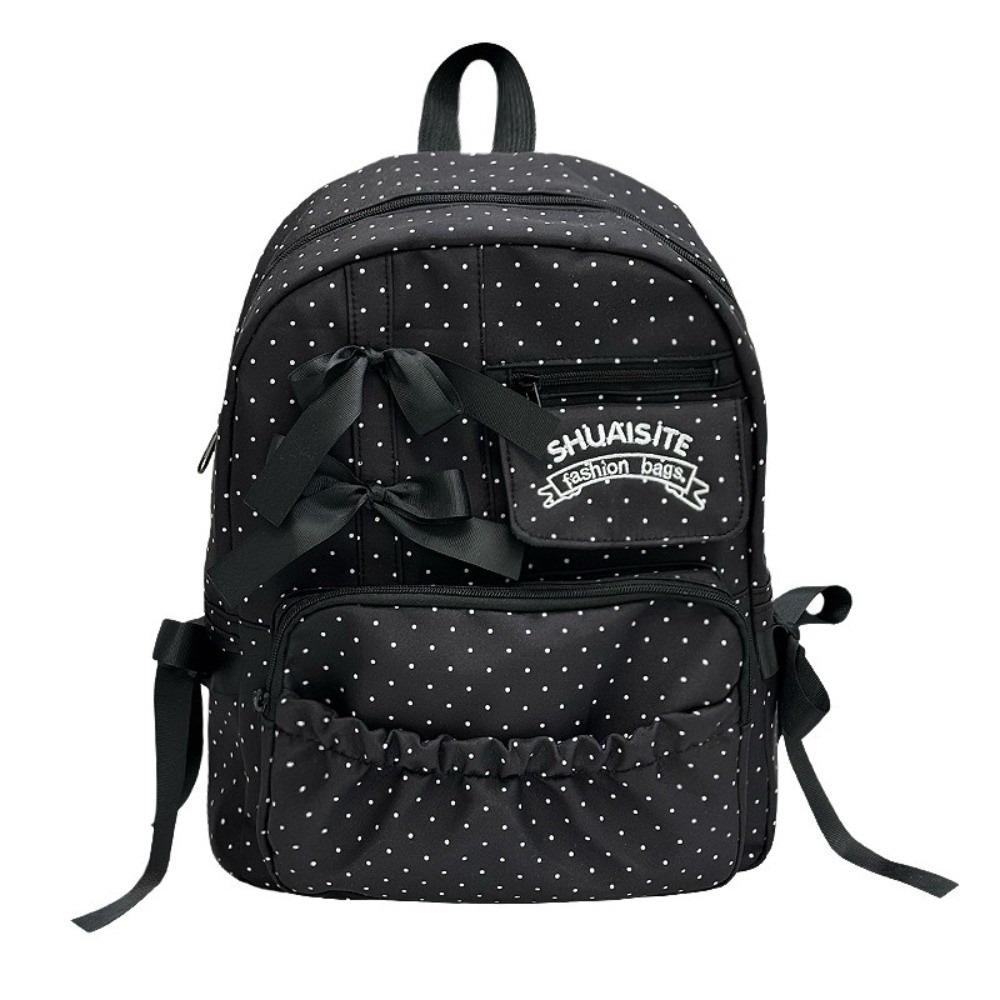 Zaino a pois con fiocco, grande capacità, multi-scomparto, daypack, borsa scolastica alla moda per adolescenti