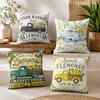 Summer Lemon Car Cushion Cover Durable Hypoallergenic Organic Linen Pillow Cover Short Size Washable SkinFriendly