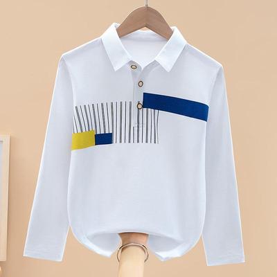 Boys' Pure Cotton Long Sleeve Polo Shirt for Elementary School, Spring/Autumn Wear