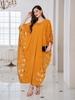 Caftano con stampa floreale Ramadan, scollo rotondo, elegante abito lungo con spacco e maniche a pipistrello, abbigliamento da donna