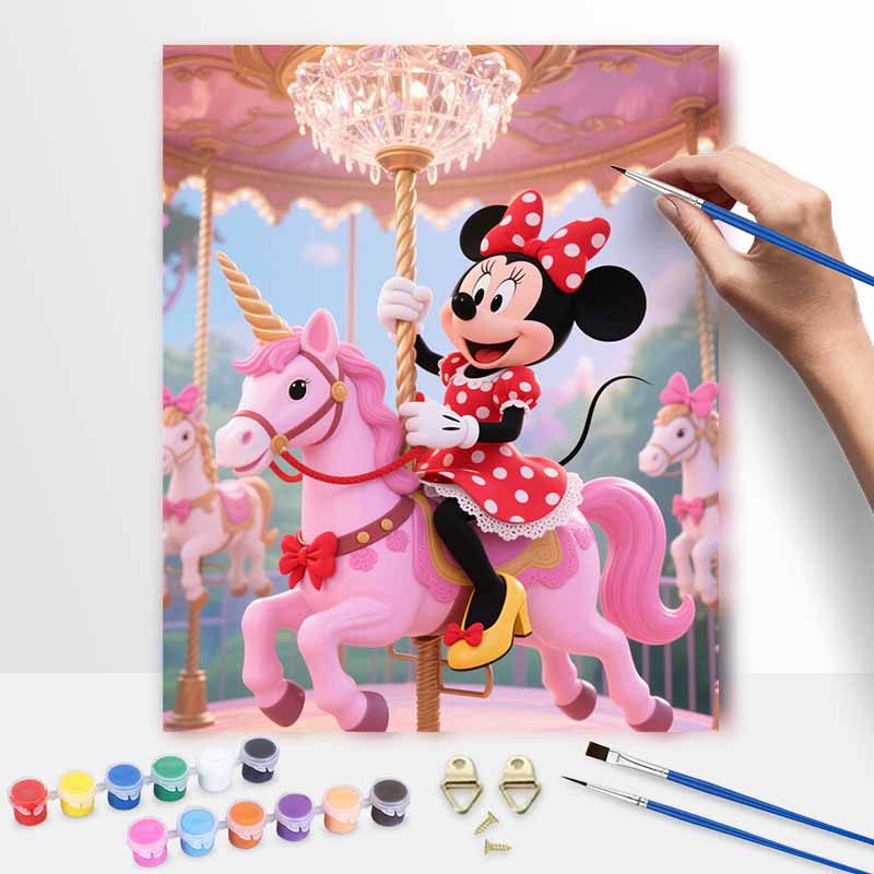 disney minnie mouse unicorn carousel digital oil painting hand painting kit diy home decoration 20x30cm