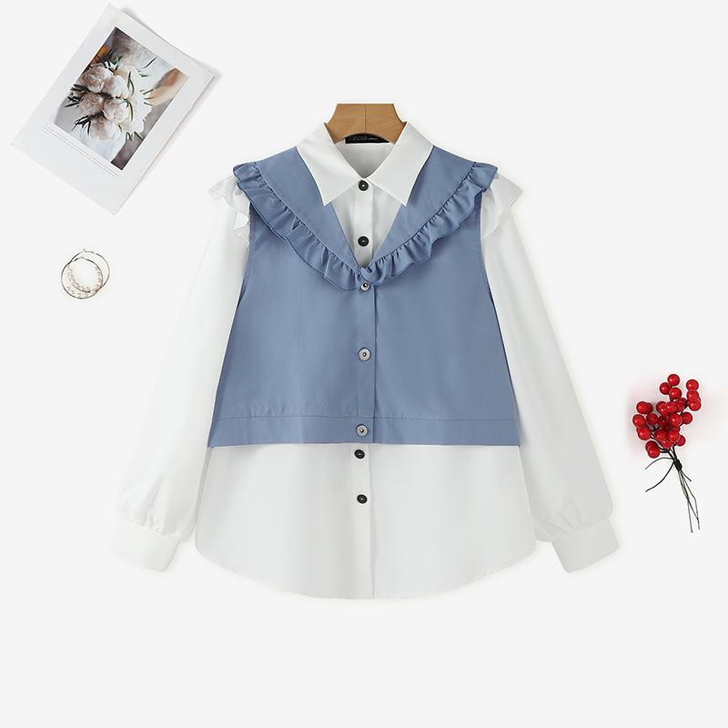 ZANZEA Blusa Casual Clásica de Cuello Suelta con Mangas Largas y Patchwork para Mujer