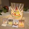 Happy Birthday 3D Music Glowing Cards with Envelope Pop Up 3D Cake Greeting Card Music Light Foldable Glowing Cake Blessing Card