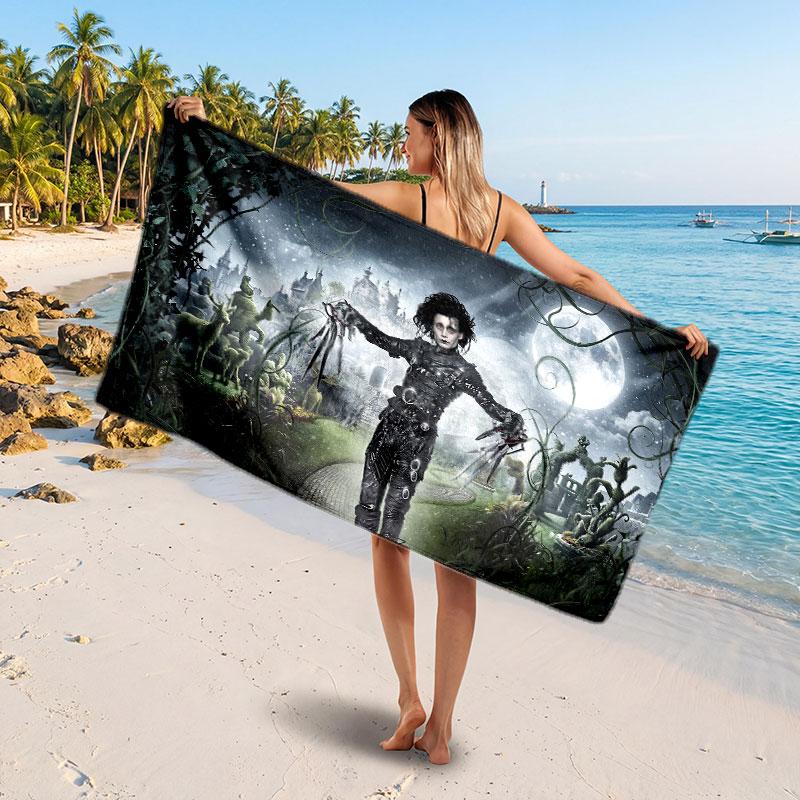 Large Beach TowelEdward Scissorhands Soft Absorbent Towel Beach Bath Home Use