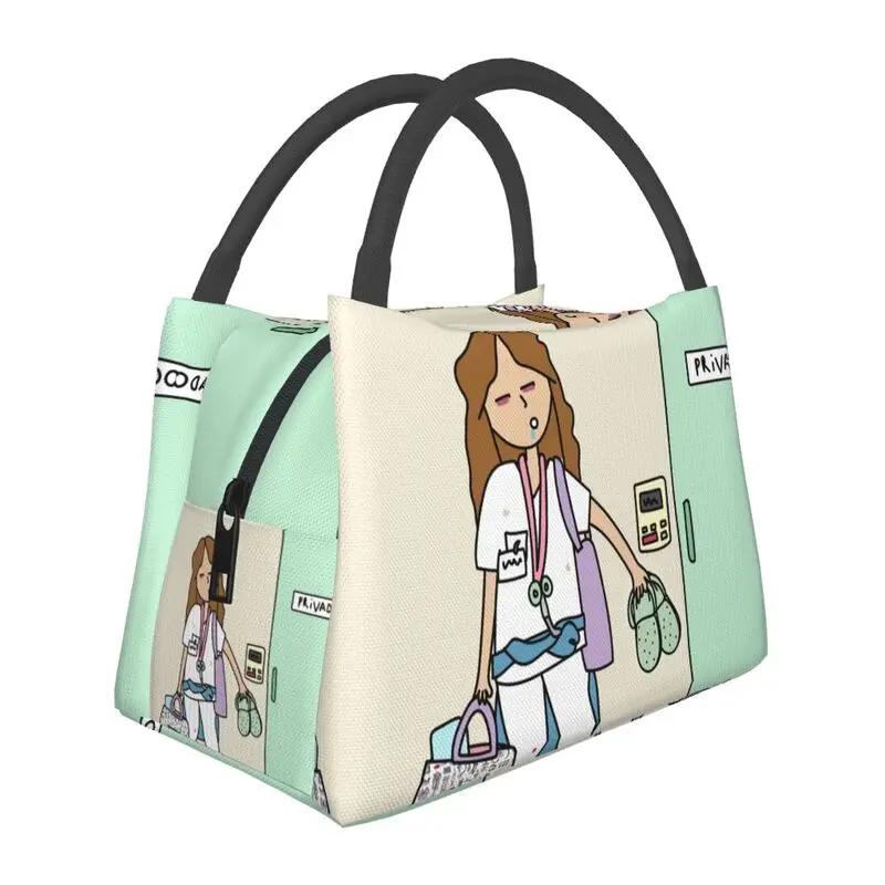 Benutzerdefinierte Krankenschwester in Not Cartoon Arzt Krankenschwester Isolierte Lunchtaschen für Tragbare Thermokühltasche Lebensmittel Lunchbox Camping Reise