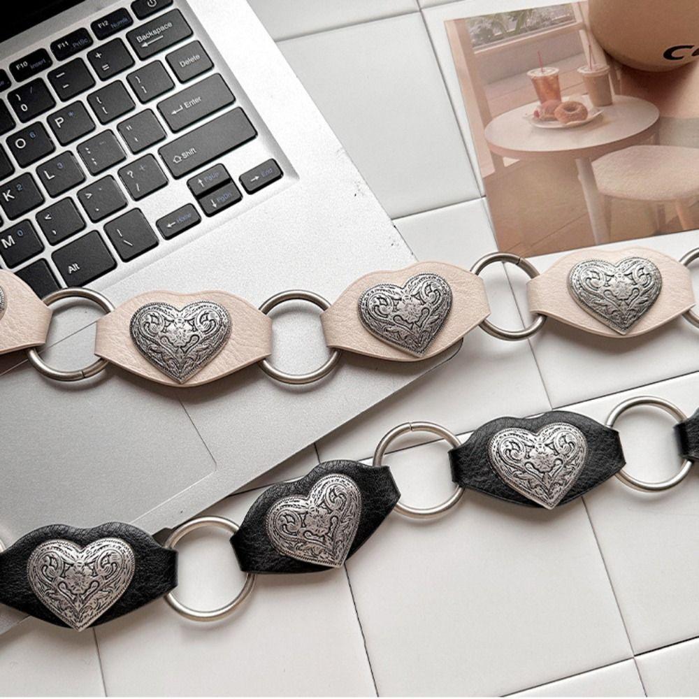 Metal Heart Rivet Belts Round Ethnic Style Waistband Punk Western Style Cowboy Belts  Women