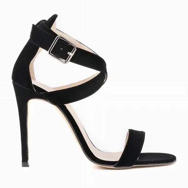 Women Sandals Stilettos  Summer Sexy Pumps 11cm Peep Toe Ankle Strap Velvet Thin High Heels Ladies Party Dress Wedding Shoes