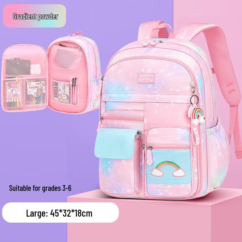Rainbow Lightweight Girls' Backpack: Load-Reducing, Spine-Protecting, High-Capacity for Grades 1-6