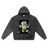 DTG Print Knitted Denim Zip-Up Hoodie Money Talks Brother Print Zipper Hoodies  