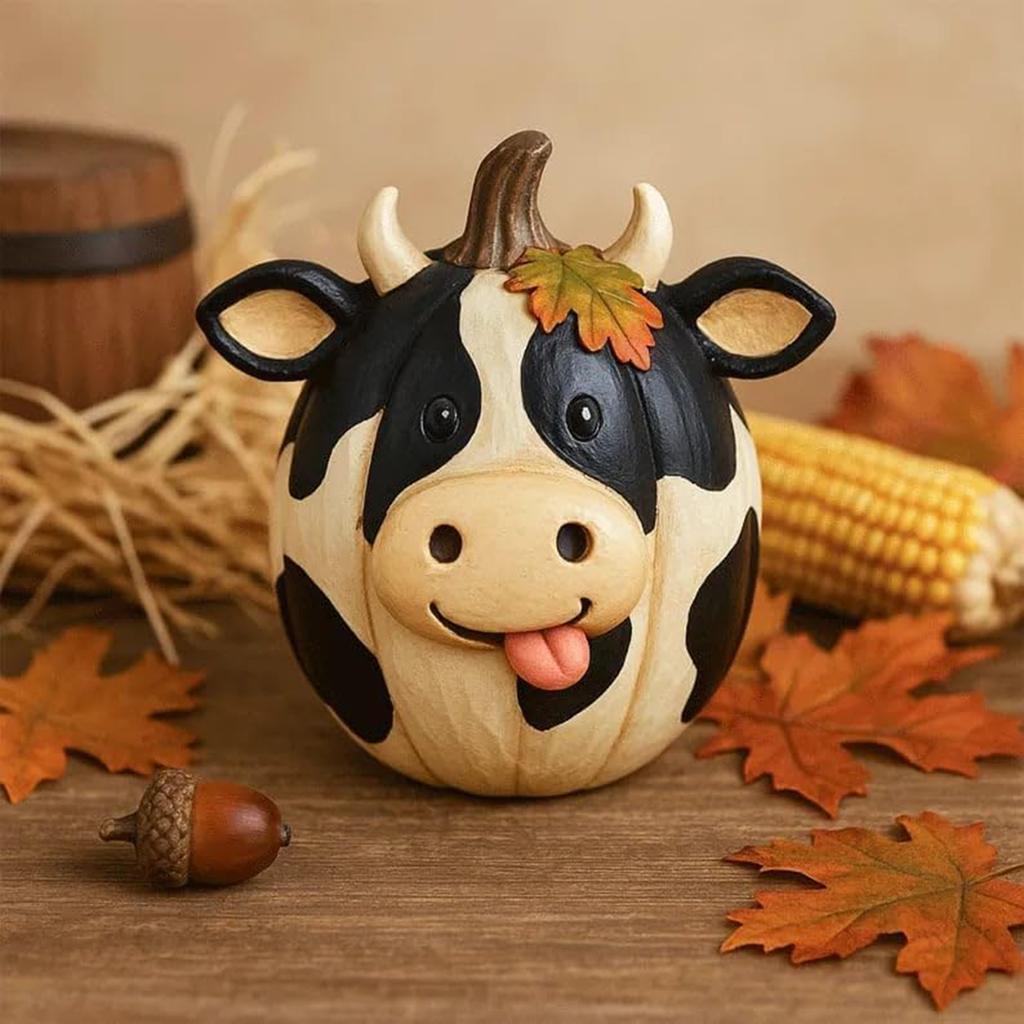 Resin Farm Animal Pumpkin Figurines Funny Farm Animals Statue Farmhouse Pumpkin Figurines for Tabletop Home Party Decoration