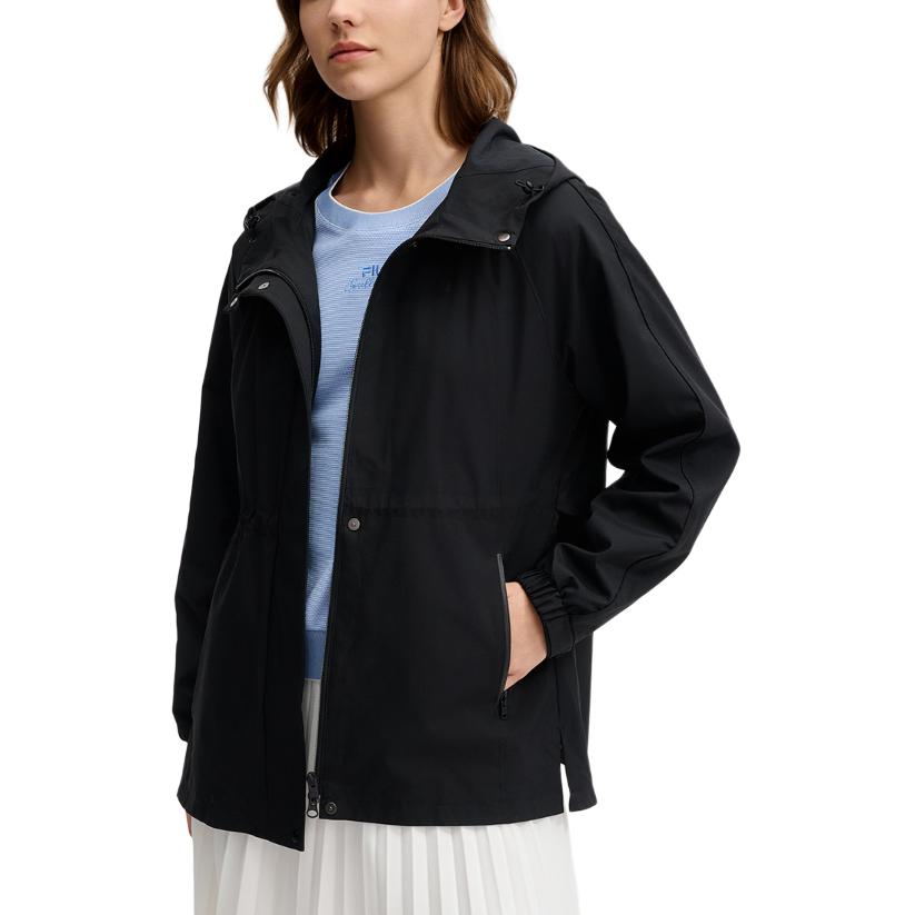 FILA White Series Fashion Casual Water-Resistant Hooded Long Sleeve Jacket Women jackets Black F11W513705F-BK