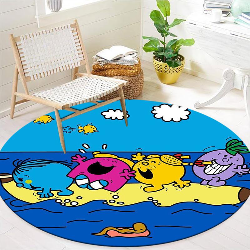 Herr. Herren Teppich Little Miss Rund, Teppich für Wohnzimmer Schlafzimmer Sofa Spielzimmer Dekor, Rutschfeste Bodenmatte