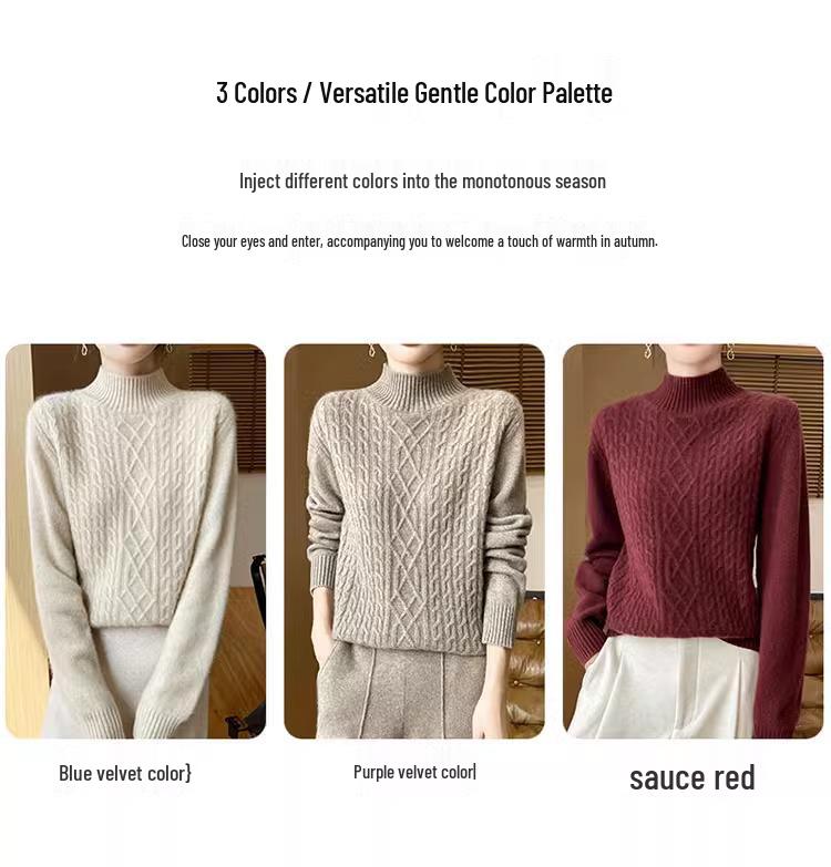 Women's Fashionable High-Neck Wool Sweater - Warm, Versatile Winter Base Layer Top