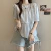 Women's Striped Shirt Round Neck Bow Design Waist Cinching Ladies Blouse Summer Casual Fashionable Famale Pullover Top
