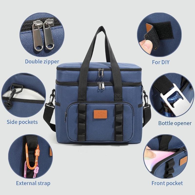 Odolná vodotěsná pikniková termo taška na kempování, plážové výlety, nastavitelný popruh, prostorný chladicí úložný prostor