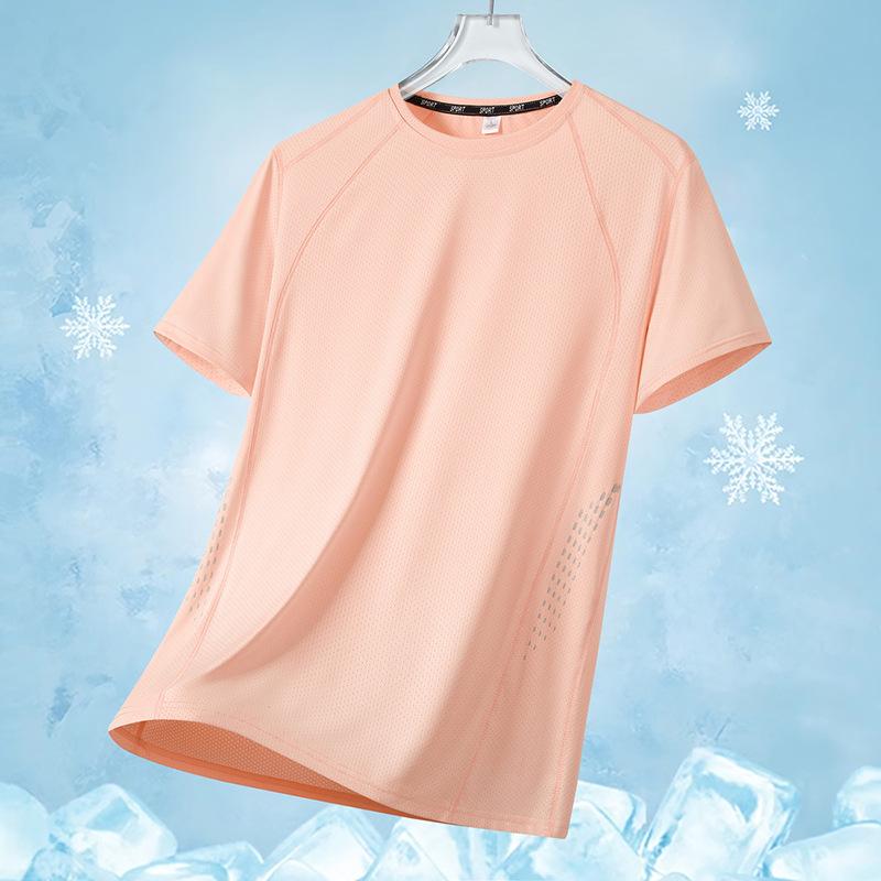 

Men Quick Dry Mesh Breathable Short Sleeve T Shirt Ice Silk Cooling Summer Top M розовый
