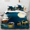 Cartoon Elk Duvet Cover King Queen Size Golden Deer Pattern Bedding Set for Teens Adults Wild Buck Quilt Cover with Pillowcase