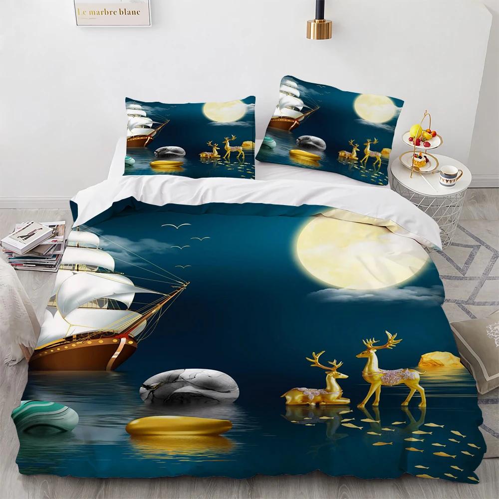 Cartoon Elk Duvet Cover King Queen Size Golden Deer Pattern Bedding Set for Teens Adults Wild Buck Quilt Cover with Pillowcase
