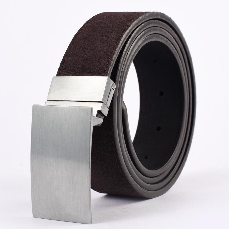 Men's Plus Size Genuine Leather Reversible Belt with Rotating Pin Buckle - Casual and Versatile.