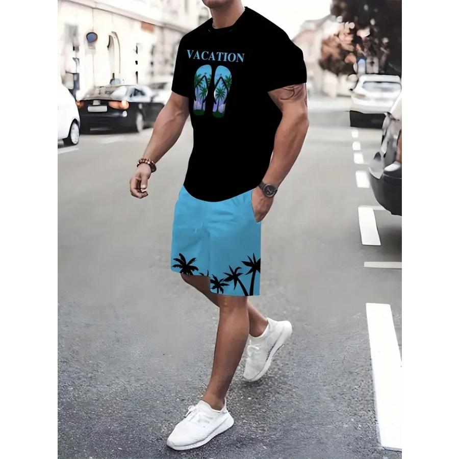 Gradient Coconut Tree Men's Set 3D Printed Summer Beach Hawaiian Style T-shirt+pants two-piece casual sports plus size men's set