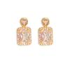 LNCHRAN Copper Cubic Zirconia Paved Rectangular Pendant Stud Earrings for Women - Elegant Golden Design