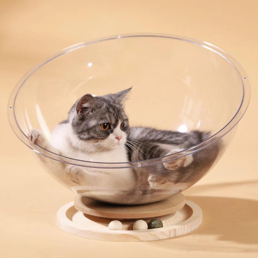 Transparnt Space Capsule Cat Bed Acrylic Cat Toys Good Load Bearing Cat Sleeping Nest  All Season
