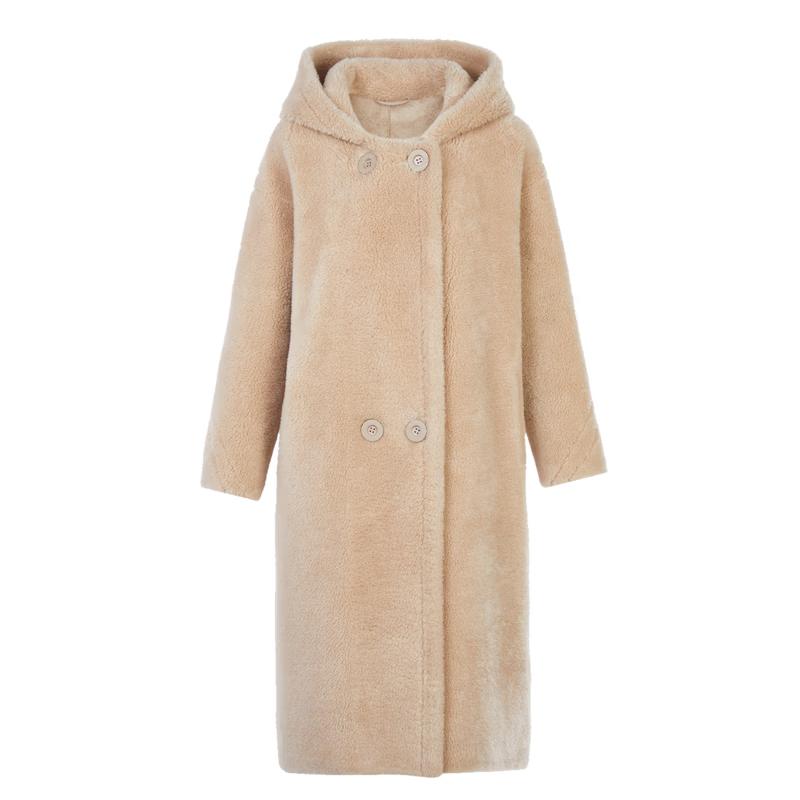 Langzi Women's Mid-Length Hooded Teddy Wool Coat