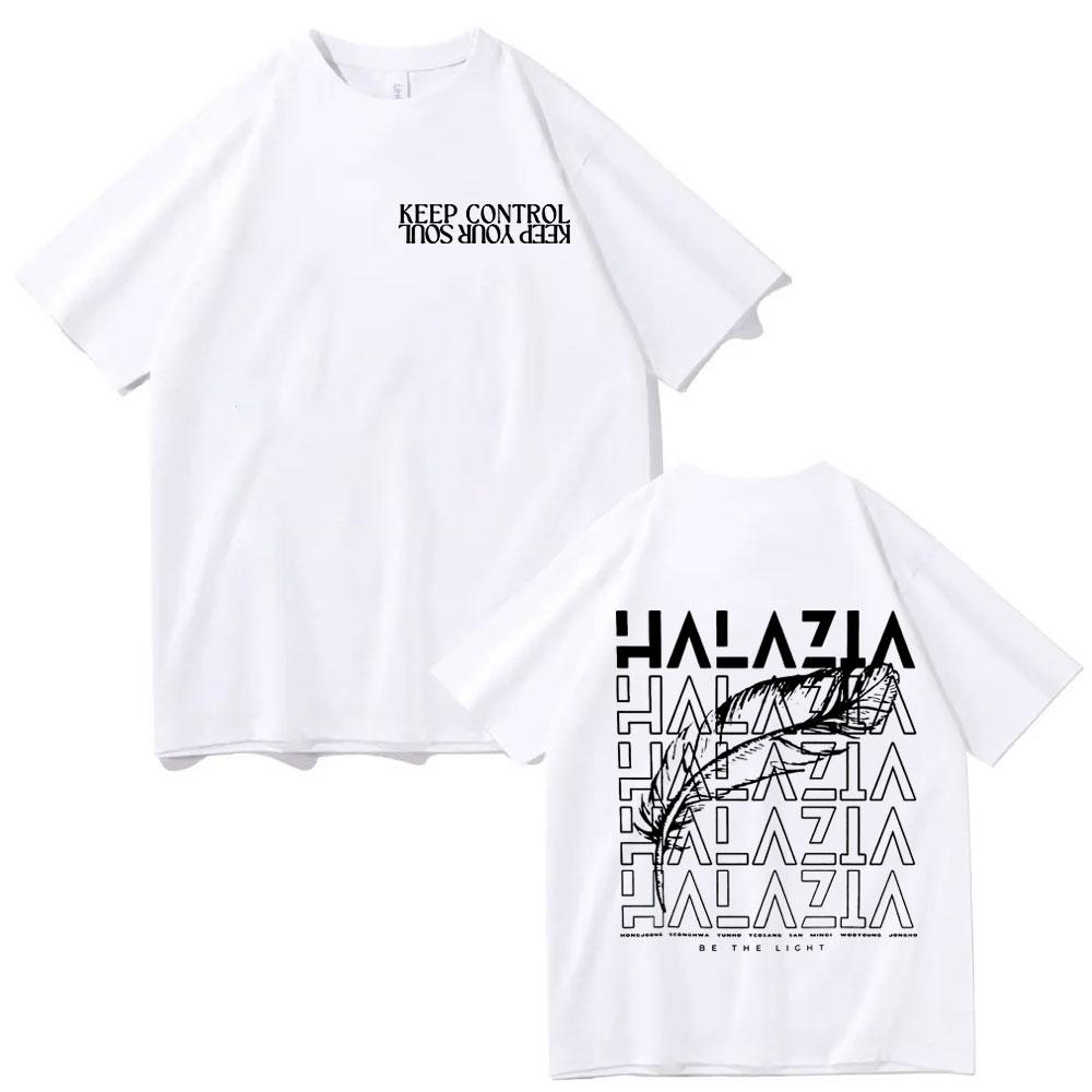 2025 Kpop ATEEZ Halazia Double Sided Print Tshirt Fashion Hip Hop Y2K Short Sleeve Unisex Women High Quality Pure Cotton Tshirts S