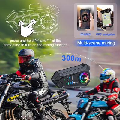 1/2x Intercomunicador con Bluetooth 5.3 para casco de motocicleta, impermeable, 300 m, altavoz