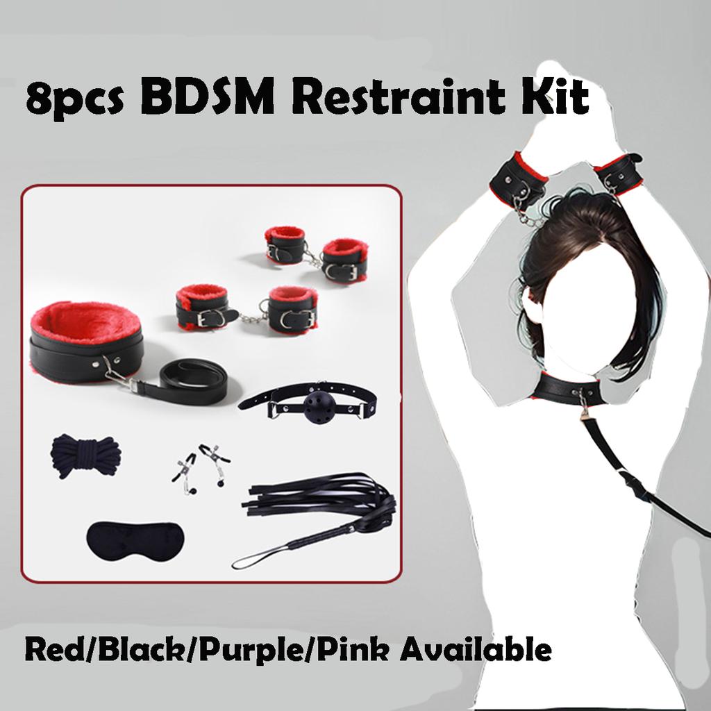 Sexspielzeug-Sets 8 Stück Handfesseln Beinfesseln Augenbinde Mundknebel Brustwarzenklemme 5M Sexope Halsband Leine Flirt Teaser Set Paar SMSpielzeug