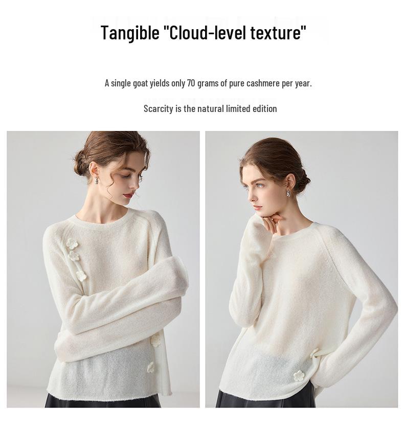 Lekasha 3D Crochet Cashmere Round Neck Long Sleeve Women's Loose Sweater
