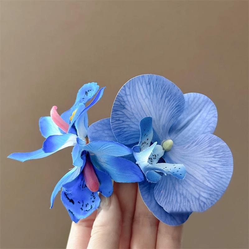 

Purple Temperament Butterfly Orchid Hair Clip Seaside Vacation Style Photo Headpiece Atmosphere Simulation Flower Side Accessory