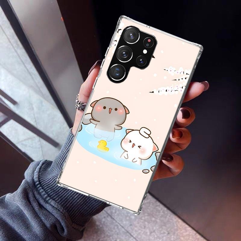 Cute Peach Goma Cat Phone Case For Samsung Galaxy S26 S25 Edge S24 S23 Ultra S22 Plus S21 S20 FE Soft TPU Back Cover Funda Galax